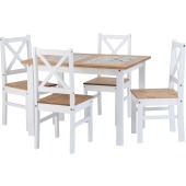 Salvador 1+4 Tile Top Dining Set White/Distressed Waxed Pine